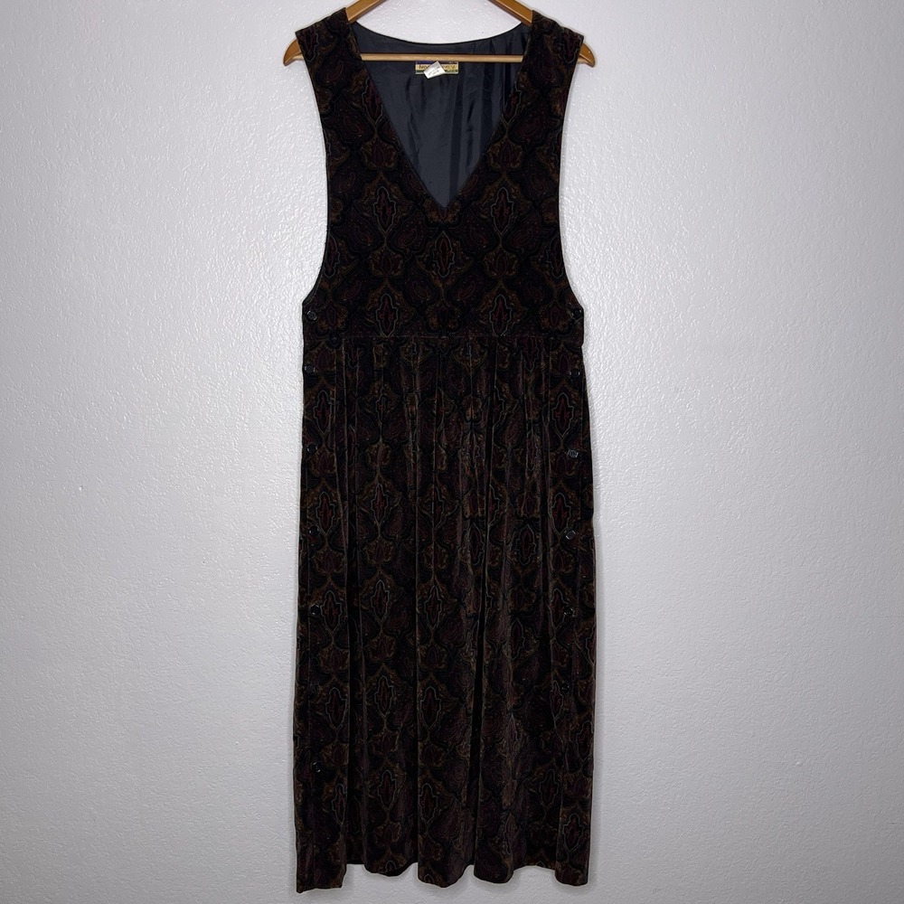 Vtg Bryn Connelly Paisley Button Side Sleeveless Dress Size 10 Corduroy Y2K Fall - Picture 2 of 11
